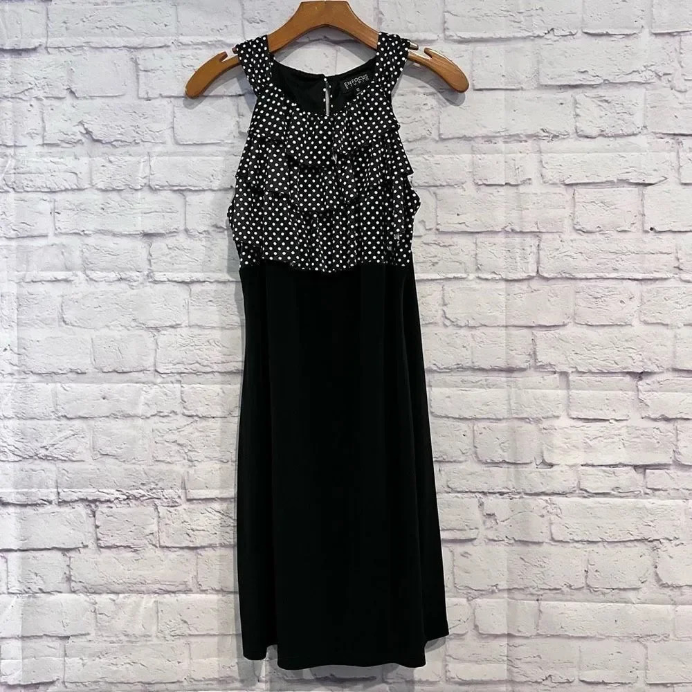 Enfocus Studios Black White Polka Dots‎ Sleeveless Ruffle Dress